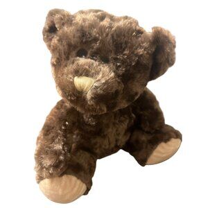 Progressive Plush Bear Toy Black Sewn Eyes Sitting Soft Brown Faux Fur 10" tall
